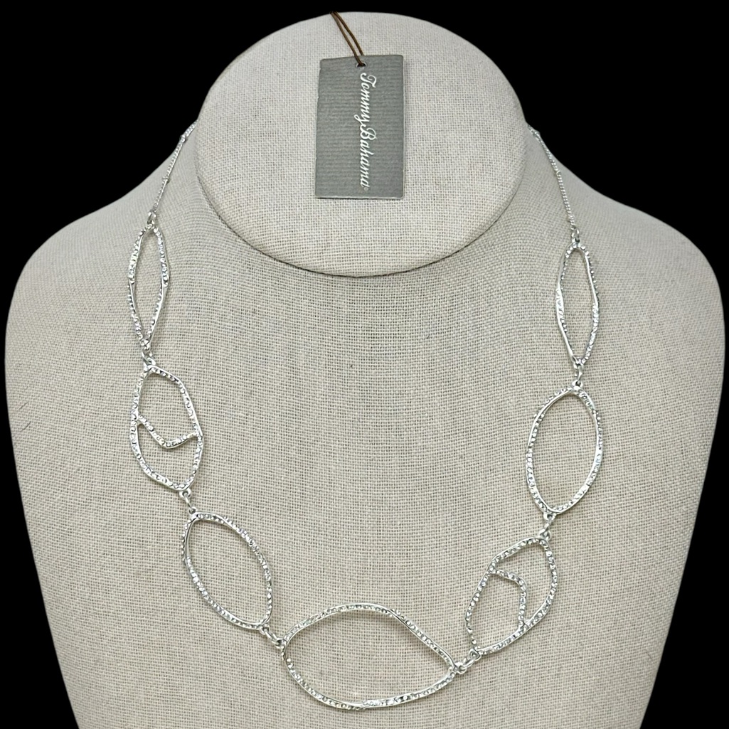Tommy Bahama Organic Oval Pave Rhinestone Silver Tone Necklace Nwt New 55$
